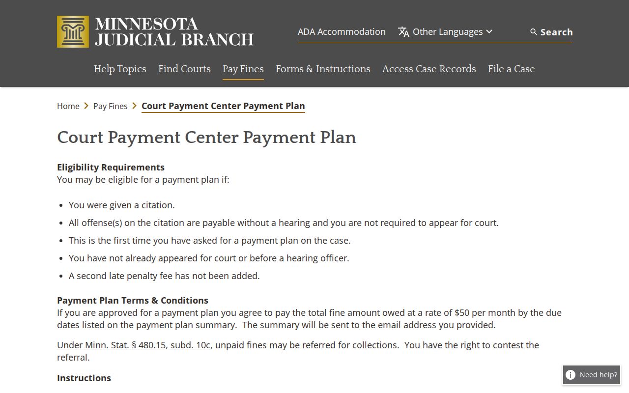 Blank Minnesota traffic payment plan form used to resolve Redwood County warrant records cases