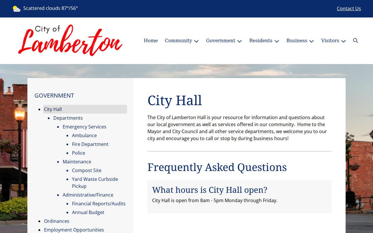 Lamberton city hall contact page used for Redwood County warrant records questions
