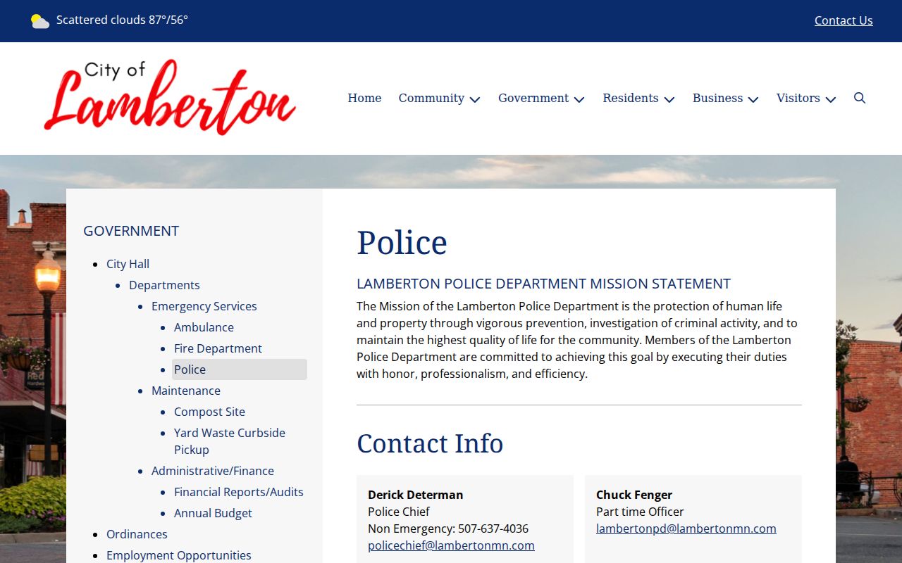 Lamberton warrant records contact page for the Lamberton Police Department in Redwood County