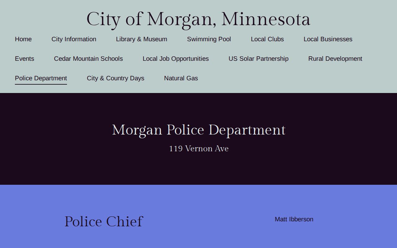 Morgan warrant records contact page for the Morgan Police Department in Redwood County