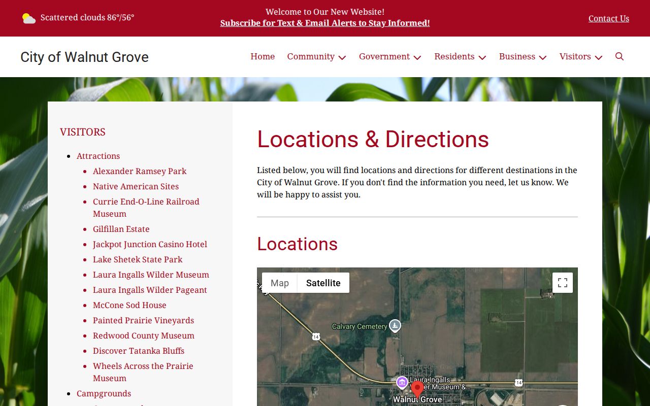 Walnut Grove city location page used for Redwood County warrant records orientation
