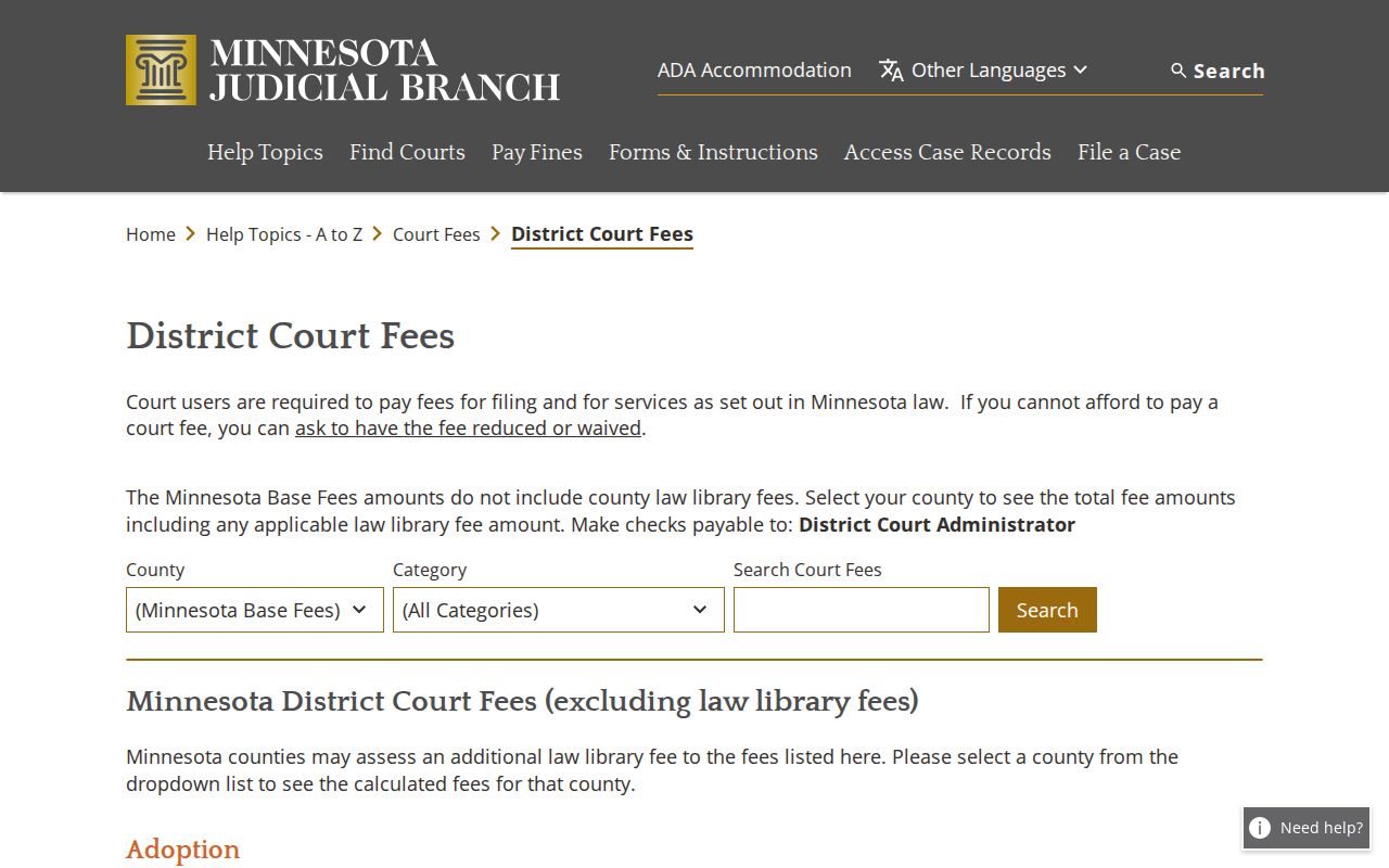 Minnesota district court motion and response fee page relevant to Redwood County warrant records